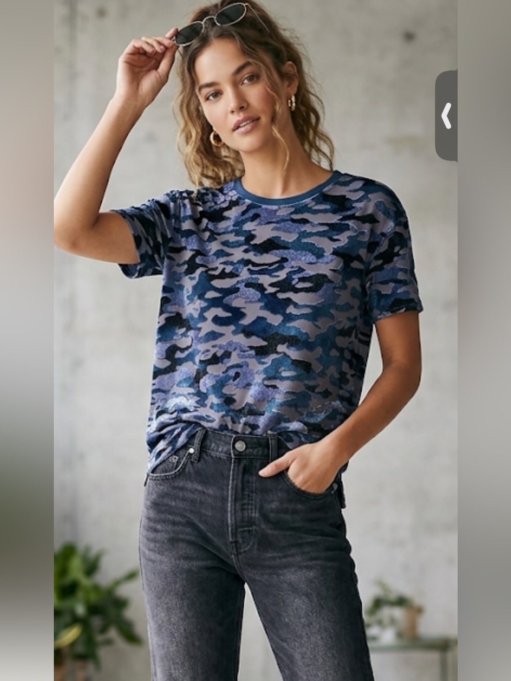 Free People /We The Free Blue Camo velvet burnout Short Sleeve Tee NWT